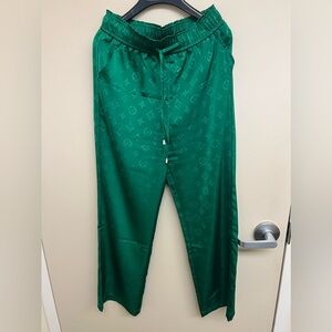 NWOT 100% green silk wide leg pants